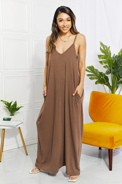 BEAUTIFUL I AM Zenana Full Size Beach Vibes Cami Maxi Dress in Mocha