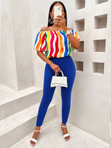 BEAUTIFUL I AM Multicolor Off Shoulder Top and Long Pants Set