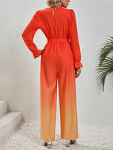 BEAUTIFUL I AM Gradient Tie Front Flounce Sleeve Pants Jumpsuit