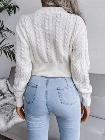 BEAUTIFUL I AM Cable-Knit Round Neck Cropped Sweater