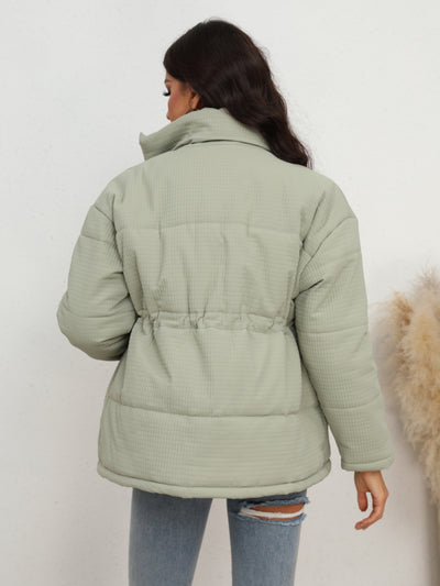 BEAUTIFUL I AM Drawstring Waist Zip-Up Puffer Jacket