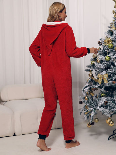 BEAUTIFUL I AM Zip Front Long Sleeve Hooded Teddy Lounge Sleep Wear Jumpsuit