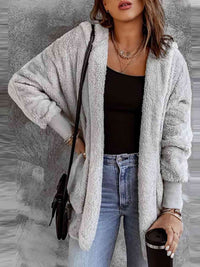 BEAUTIFUL I AM Open Front Hooded Faux Fur Outwear Jacket with Pockets