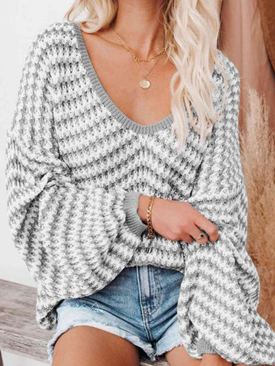 BEAUTIFUL I AM Striped Drop Shoulder V-Neck Sweater