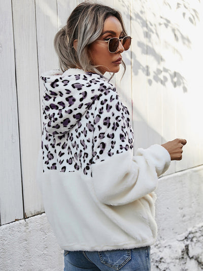 BEAUTIFUL I AM Leopard Half-Zip Dropped Shoulder Hoodie