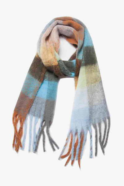 BEAUTIFUL I AM Plaid Fringe Detail Polyester Scarf