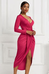 BEAUTIFUL I AM High-low Ruched Surplice Long Sleeve Dress