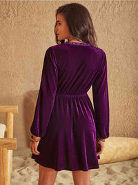 BEAUTIFUL I AM Ruffled V-Neck Long Sleeve Dress