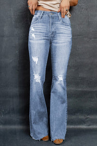 BEAUTIFUL I AM Distressed Raw Hem Flare Jeans