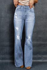 BEAUTIFUL I AM Distressed Raw Hem Flare Jeans