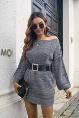 BEAUTIFUL I AM Drop Shoulder Lantern Sleeve Sweater Dress