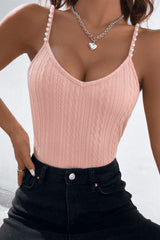 BEAUTIFUL I AM Beads Detail Spaghetti Straps Cable-Knit Cami Shirt