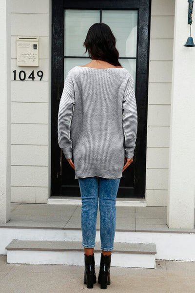 BEAUTIFUL I AM Boat Neck Dropped Shoulder Sweater