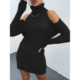 BEAUTIFUL I AM Cold Shoulder Turtleneck Sweater Dress