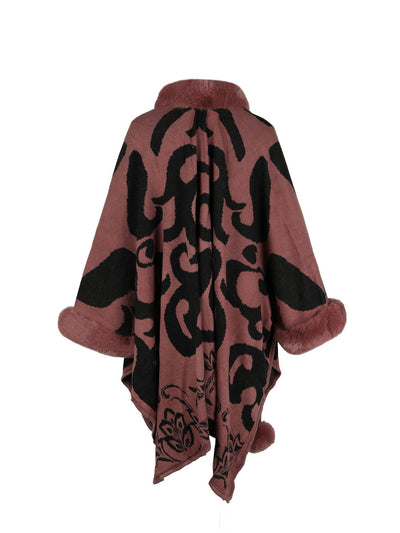 BEAUTIFUL I AM Faux Fur Trim Poncho