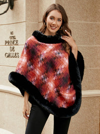 BEAUTIFUL I AM Faux Fur Trim Poncho