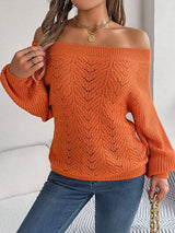 BEAUTIFUL I AM Openwork Off-Shoulder Long Sleeve Sweater