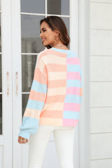 BEAUTIFUL I AM Round Neck Long Sleeve Color Block Dropped Shoulder Pullover Sweater