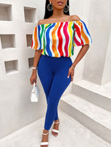 BEAUTIFUL I AM Multicolor Off Shoulder Top and Long Pants Set