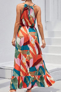 BEAUTIFUL I AM Multicolored Tied Grecian Neck Maxi Dress