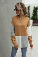 BEAUTIFUL I AM Color Block Round Neck Dropped Shoulder Sweater