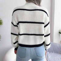 BEAUTIFUL I AM Striped Mock Neck Dropped Shoulder Sweater