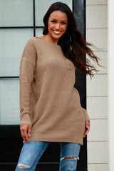 BEAUTIFUL I AM Boat Neck Dropped Shoulder Sweater