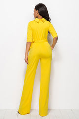 BEAUTIFUL I AM Mock Neck Tie-Waist Half Sleeve Pants Jumpsuit