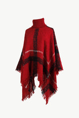 BEAUTIFUL I AM Plaid Turtleneck Raw Hem Poncho