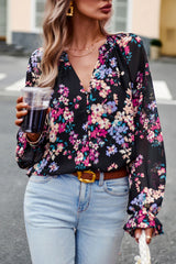 BEAUTIFUL I AM Floral Print Flounce Sleeve Blouse Shirt