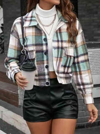 BEAUTIFUL I AM Plaid Collared Neck Button Down Jacket