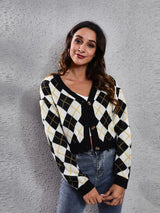 BEAUTIFUL I AM Geometric Button Up Long Sleeve Cardigan