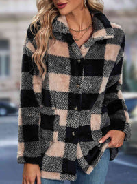 BEAUTIFUL I AM Plaid Button Up Collared Neck Jacket