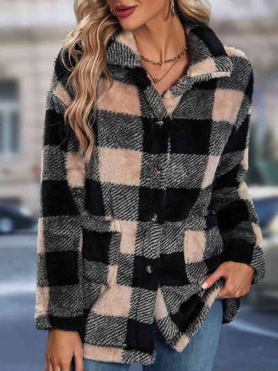 BEAUTIFUL I AM Plaid Button Up Collared Neck Jacket