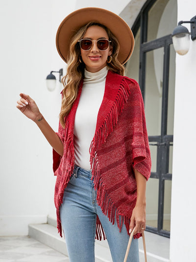 BEAUTIFUL I AM Fringe Detail Open Front Poncho