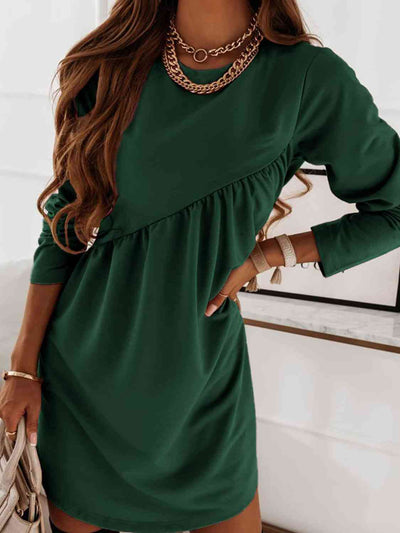 BEAUTIFUL I AM Ruched Round Neck Long Sleeve Dress