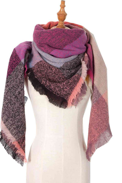 BEAUTIFUL I AM Plaid Raw Hem Polyester Scarf