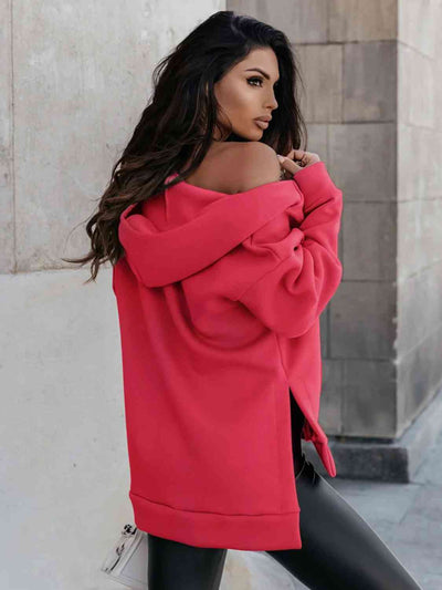 BEAUTIFUL I AM Zip-Up Slit Hoodie with Pockets