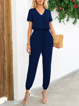 BEAUTIFUL I AM Short Sleeve V-Neck Pants Jumpsuit with Pockets