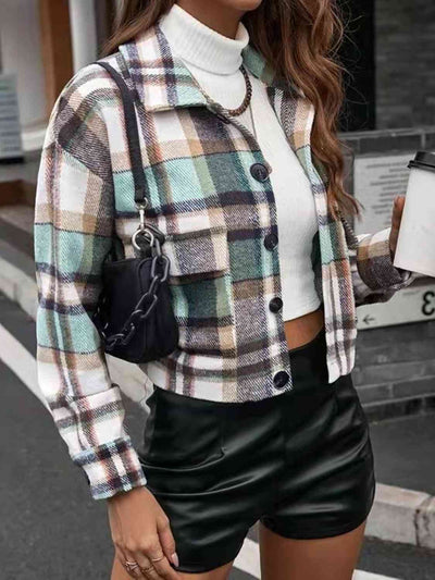 BEAUTIFUL I AM Plaid Collared Neck Button Down Jacket