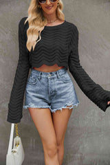 BEAUTIFUL I AM Round Neck Long Sleeve Cropped Sweater