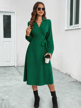 BEAUTIFUL I AM Collared Tied Long Sleeve Dress