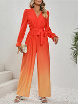 BEAUTIFUL I AM Gradient Tie Front Flounce Sleeve Pants Jumpsuit