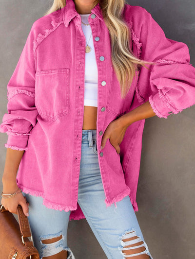 BEAUTIFUL I AM Button Down Raw Hem Denim Jacket