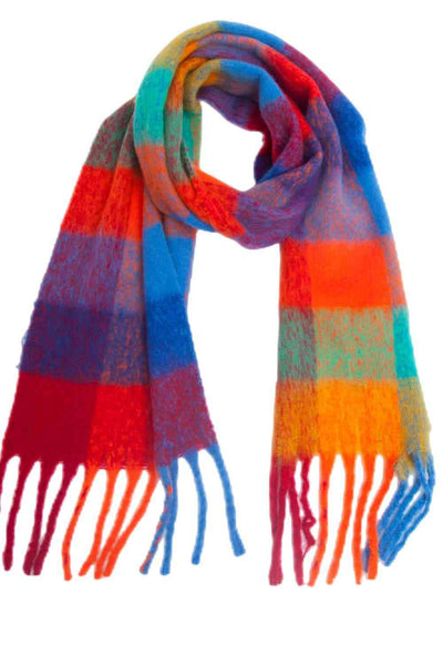 BEAUTIFUL I AM Plaid Fringe Detail Polyester Scarf