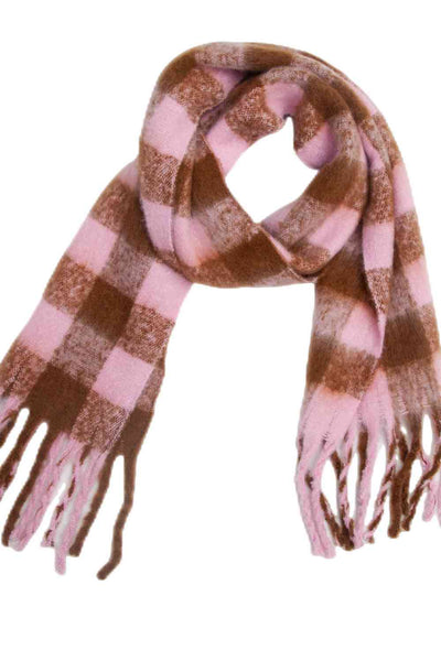 BEAUTIFUL I AM Plaid Fringe Detail Polyester Scarf