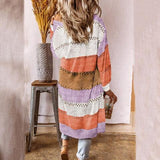 BEAUTIFUL I AM Color Block Open Front Openwork Cardigan