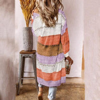 BEAUTIFUL I AM Color Block Open Front Openwork Cardigan