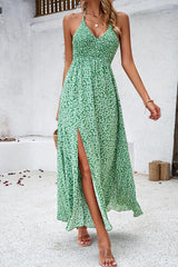 BEAUTIFUL I AM Smocked Slit Tied Printed Dress