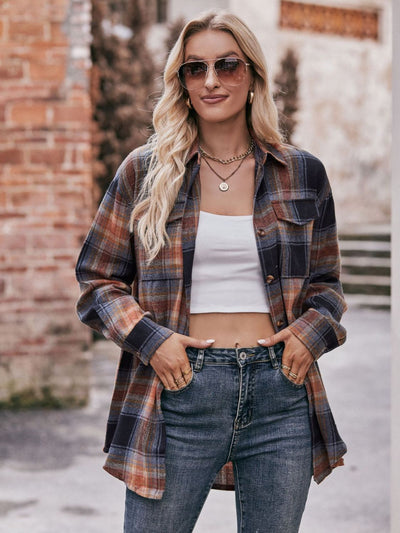 BEAUTIFUL I AM Plaid Dropped Shoulder Longline Shirt